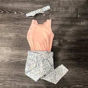 Onsie with floral pants and matching headband